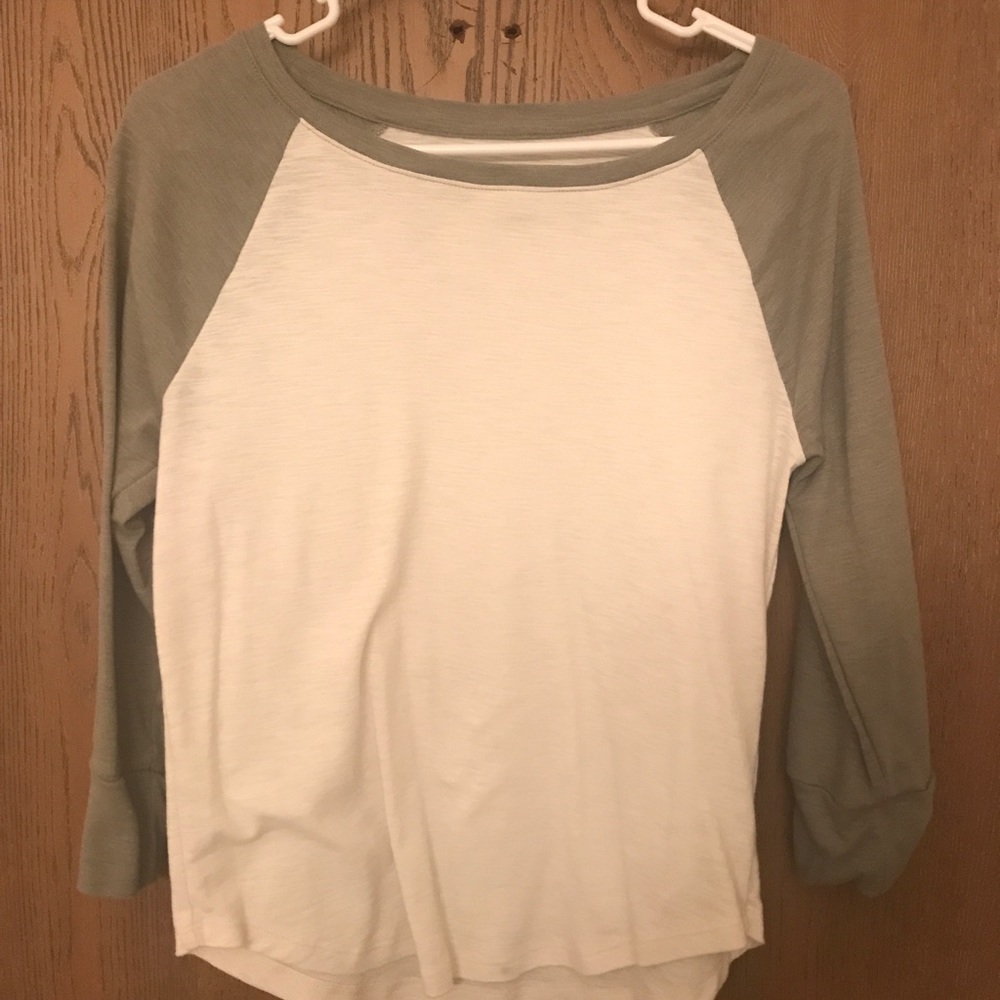 Olive green and cream baseball 3/4 sleeve shirt